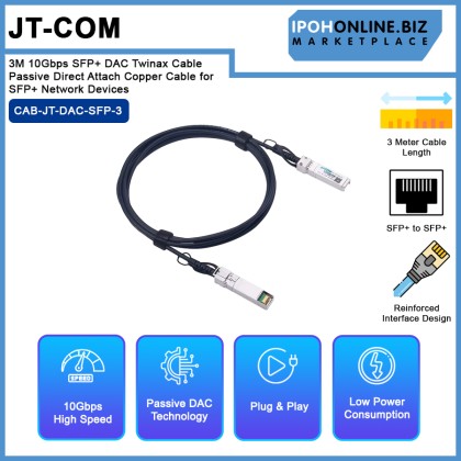 JT-COM 3M 10Gbps SFP+ DAC Twinax Cable Passive Direct Attach Copper Cable for SFP+ Network Devices